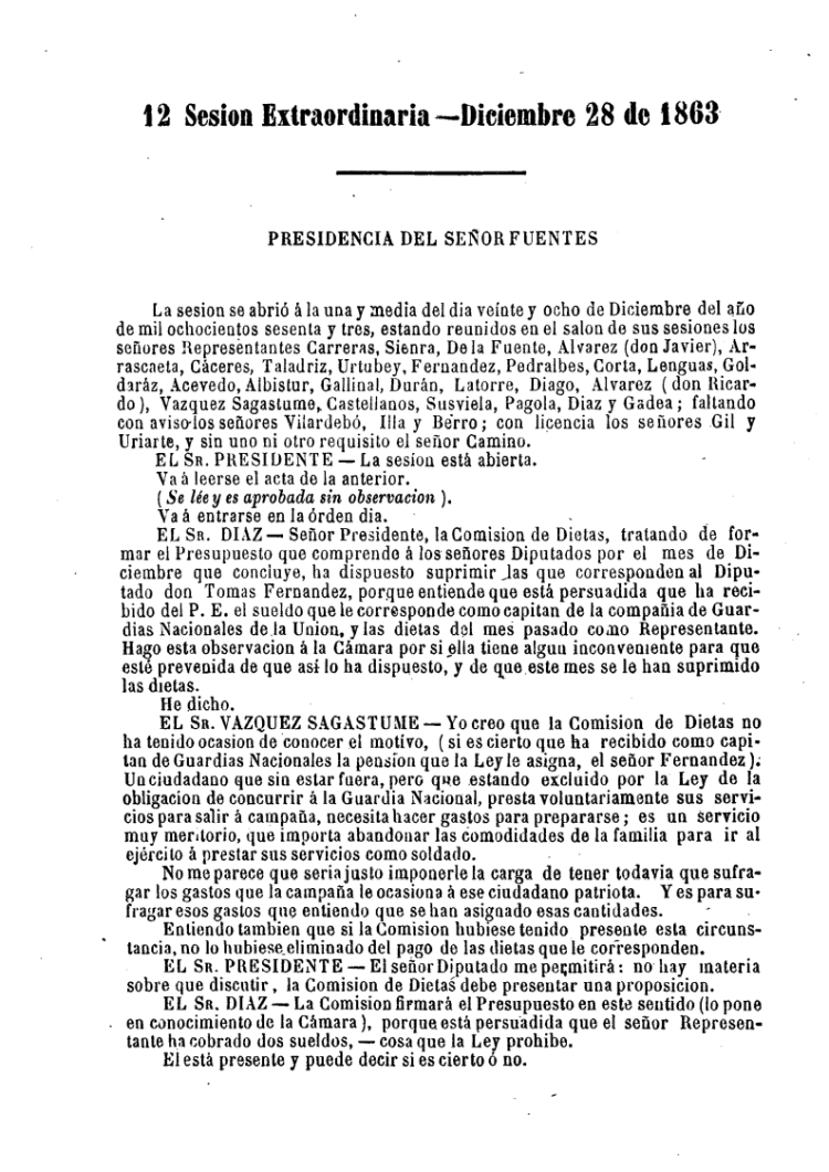 DIARIO DE SESIONES DE LA CAMARA DE REPRESENTANTES del 28/12/1863